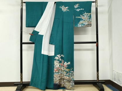 平和屋着物●訪問着　雲取り流水籬草花文　金彩　正絹　逸品　CABM3897yc