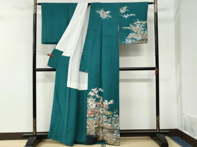 平和屋着物●訪問着　雲取り流水籬草花文　金彩　正絹　逸品　CABM3897yc