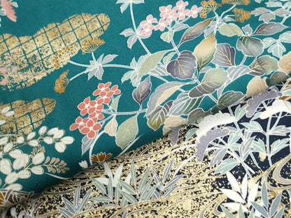 平和屋着物●訪問着　雲取り流水籬草花文　金彩　正絹　逸品　CABM3897yc