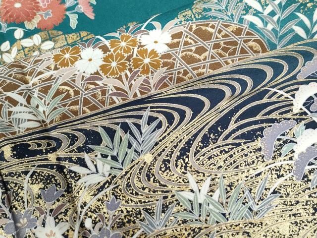 平和屋着物●訪問着　雲取り流水籬草花文　金彩　正絹　逸品　CABM3897yc