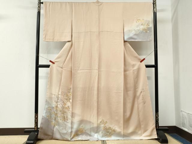 平和屋着物●金彩友禅 卓越技能者・名工・和田光正 訪問着 光正高蒔絵 御所車籬草花文 暈し染め 金銀彩 正絹 逸品 未使用 CABM3900yc