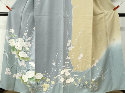 平和屋着物●訪問着　作家物　手描き　牡丹梅文　暈し染め　正絹　逸品　未使用　CABM3901yc