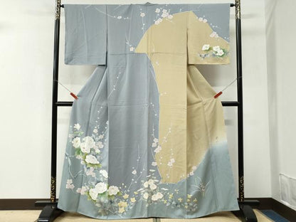 平和屋着物●訪問着　作家物　手描き　牡丹梅文　暈し染め　正絹　逸品　未使用　CABM3901yc