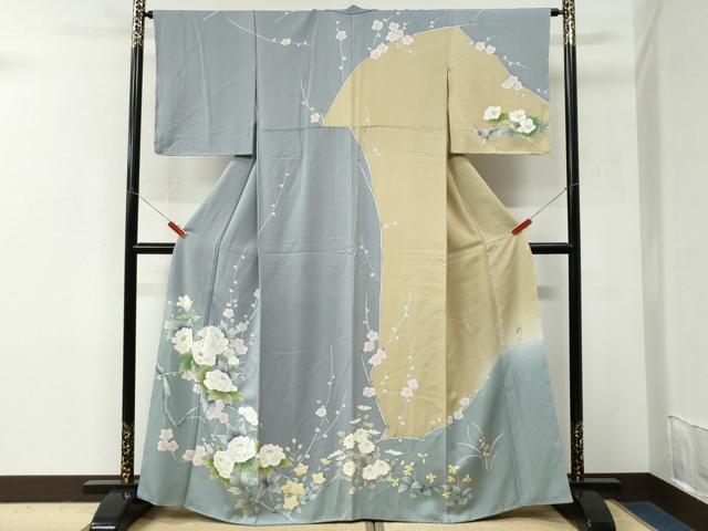 平和屋着物●訪問着　作家物　手描き　牡丹梅文　暈し染め　正絹　逸品　未使用　CABM3901yc