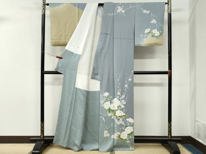 平和屋着物●訪問着　作家物　手描き　牡丹梅文　暈し染め　正絹　逸品　未使用　CABM3901yc