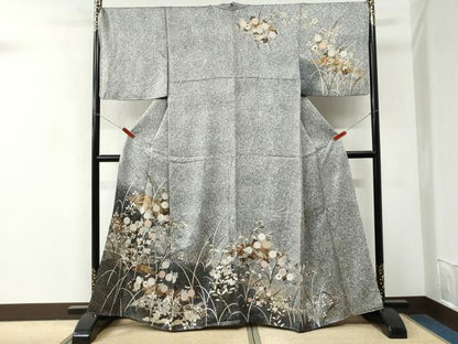 平和屋着物●訪問着　霞籬草花文　たたき染め　金彩　正絹　逸品　CABM3903yc