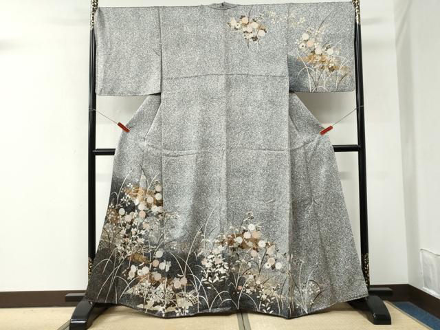 平和屋着物●訪問着　霞籬草花文　たたき染め　金彩　正絹　逸品　CABM3903yc