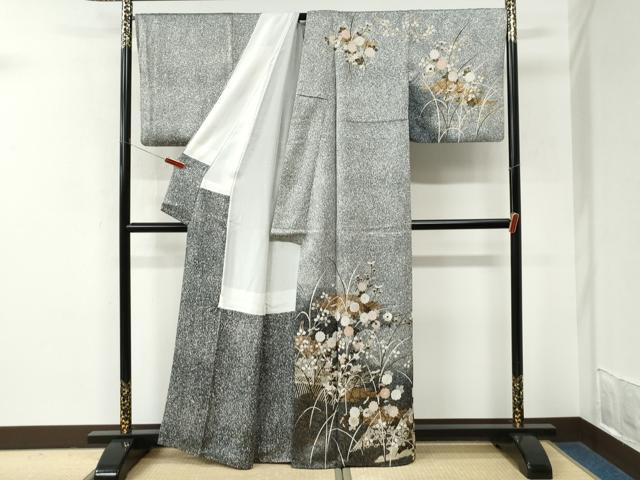 平和屋着物●訪問着　霞籬草花文　たたき染め　金彩　正絹　逸品　CABM3903yc