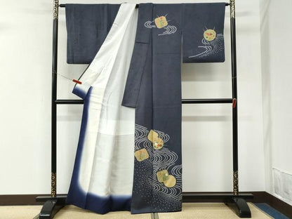 平和屋着物●訪問着　作家物　絞り　刺繍　流水万寿菊草花文　金通し地　正絹　逸品　CABM3915yc