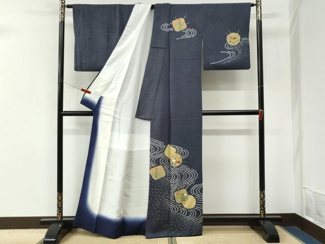 平和屋着物●訪問着　作家物　絞り　刺繍　流水万寿菊草花文　金通し地　正絹　逸品　CABM3915yc