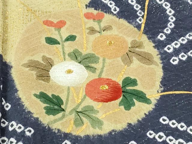 平和屋着物●訪問着　作家物　絞り　刺繍　流水万寿菊草花文　金通し地　正絹　逸品　CABM3915yc