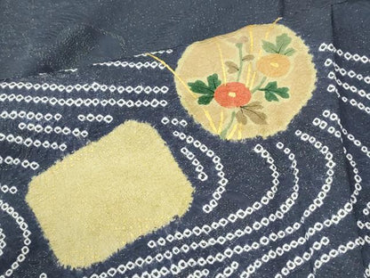平和屋着物●訪問着　作家物　絞り　刺繍　流水万寿菊草花文　金通し地　正絹　逸品　CABM3915yc