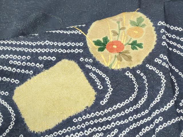 平和屋着物●訪問着　作家物　絞り　刺繍　流水万寿菊草花文　金通し地　正絹　逸品　CABM3915yc
