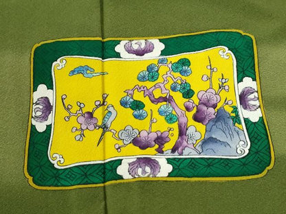 平和屋着物●訪問着　手描き　霞休み鳥枝花文　暈し染め　正絹　逸品　未使用　CABM3916yc