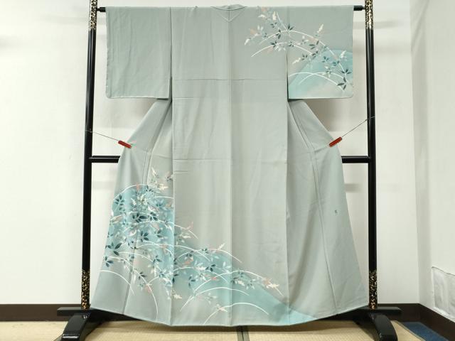 平和屋着物●訪問着　友禅　作家物　休み鳥葡萄枝葉文　暈し染め　正絹　逸品　未使用　CABM3917yc