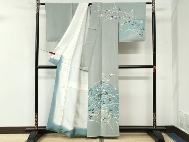 平和屋着物●訪問着　友禅　作家物　休み鳥葡萄枝葉文　暈し染め　正絹　逸品　未使用　CABM3917yc