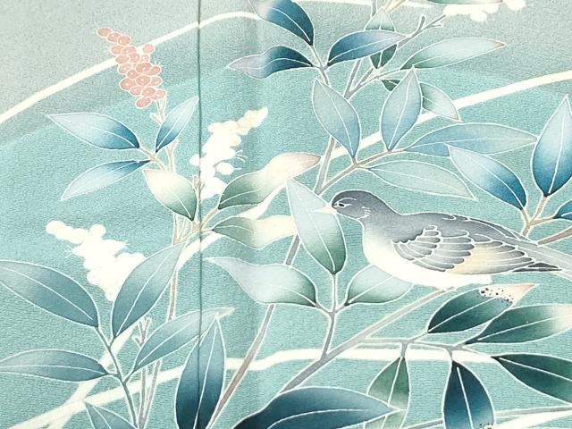 平和屋着物●訪問着　友禅　作家物　休み鳥葡萄枝葉文　暈し染め　正絹　逸品　未使用　CABM3917yc