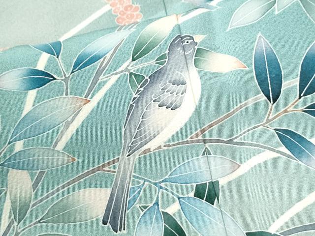 平和屋着物●訪問着　友禅　作家物　休み鳥葡萄枝葉文　暈し染め　正絹　逸品　未使用　CABM3917yc