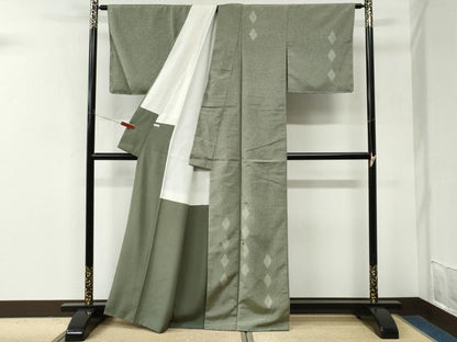 平和屋着物●訪問着　紬地　菱文　金彩　正絹　逸品　未使用　CABM3918yc