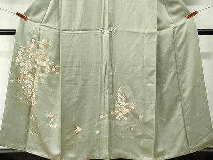 平和屋着物●訪問着　舞蝶芝草松葉枝梅文　金彩　正絹　逸品　CABM3925yc