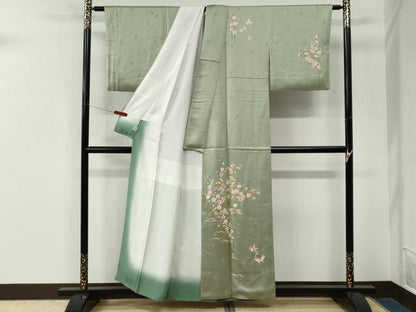 平和屋着物●訪問着　舞蝶芝草松葉枝梅文　金彩　正絹　逸品　CABM3925yc