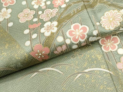 平和屋着物●訪問着　舞蝶芝草松葉枝梅文　金彩　正絹　逸品　CABM3925yc