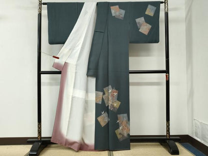 平和屋着物●訪問着　刺繍　色紙重ね飛鶴枝梅文　金彩　正絹　逸品　CABM3933yc