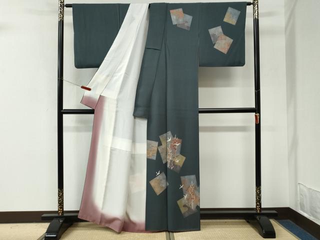 平和屋着物●訪問着　刺繍　色紙重ね飛鶴枝梅文　金彩　正絹　逸品　CABM3933yc