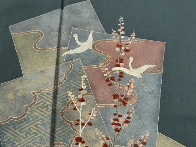 平和屋着物●訪問着　刺繍　色紙重ね飛鶴枝梅文　金彩　正絹　逸品　CABM3933yc