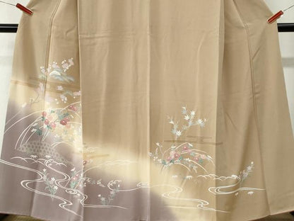 平和屋着物●訪問着　友禅　流水籬松竹梅花文　暈し染め　正絹　逸品　CABM3934yc