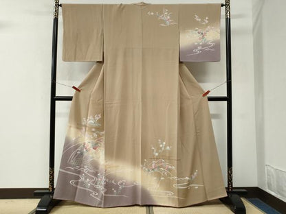 平和屋着物●訪問着　友禅　流水籬松竹梅花文　暈し染め　正絹　逸品　CABM3934yc