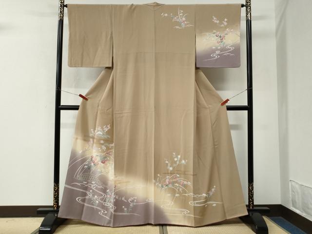 平和屋着物●訪問着　友禅　流水籬松竹梅花文　暈し染め　正絹　逸品　CABM3934yc