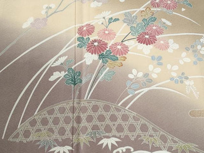 平和屋着物●訪問着　友禅　流水籬松竹梅花文　暈し染め　正絹　逸品　CABM3934yc