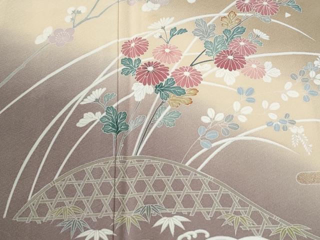 平和屋着物●訪問着　友禅　流水籬松竹梅花文　暈し染め　正絹　逸品　CABM3934yc