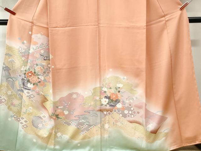 平和屋着物●訪問着　道長陶器花唐草文　暈し染め　金彩　正絹　逸品　未使用　CABM3941yc