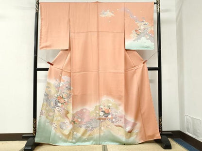 平和屋着物●訪問着　道長陶器花唐草文　暈し染め　金彩　正絹　逸品　未使用　CABM3941yc