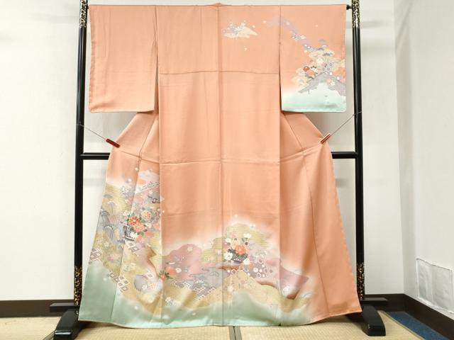 平和屋着物●訪問着　道長陶器花唐草文　暈し染め　金彩　正絹　逸品　未使用　CABM3941yc