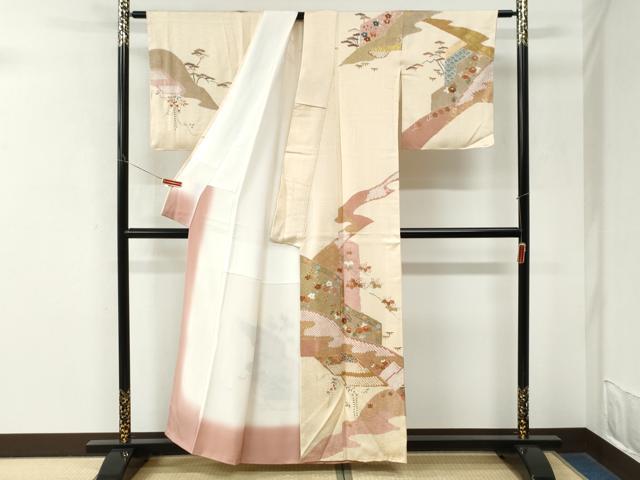 平和屋着物●訪問着　駒刺繍　絞り　花唐草文　金彩　正絹　逸品　未使用　CABM3949yc