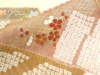 平和屋着物●訪問着　駒刺繍　絞り　花唐草文　金彩　正絹　逸品　未使用　CABM3949yc