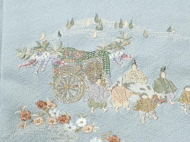 平和屋着物●訪問着　作家物　総刺繍　人物御所車花文　ラメ糸　正絹　逸品　CABM3950yc