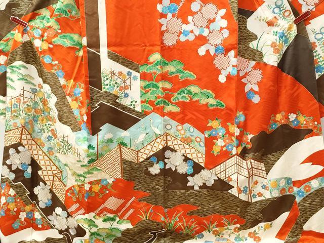 平和屋着物●豪華振袖　駒刺繍　群鶴花唐草文　金彩　正絹　逸品　CABM3952yc