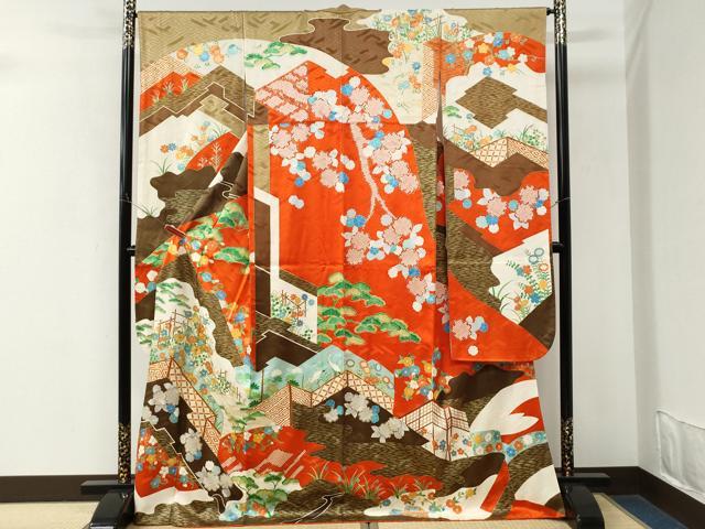 平和屋着物●豪華振袖　駒刺繍　群鶴花唐草文　金彩　正絹　逸品　CABM3952yc