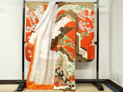 平和屋着物●豪華振袖　駒刺繍　群鶴花唐草文　金彩　正絹　逸品　CABM3952yc