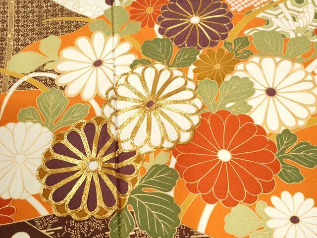 平和屋着物●豪華振袖　駒刺繍　吉祥花松文　金彩　正絹　逸品　CABM3954yc