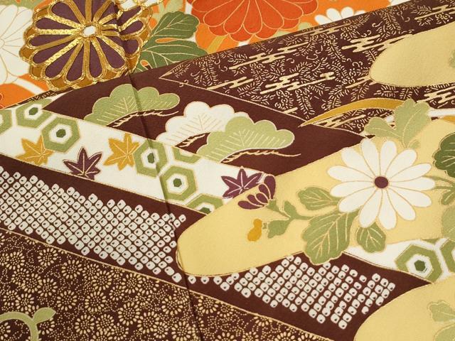 平和屋着物●豪華振袖　駒刺繍　吉祥花松文　金彩　正絹　逸品　CABM3954yc