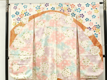 平和屋着物●豪華振袖　駒刺繍　源氏車舞花文　暈し染め　金彩　正絹　逸品　CABM3955yc