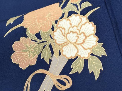 平和屋着物●訪問着　駒刺繍　花束文　金彩　三越扱い　ロング丈　正絹　逸品　CABM3958yc