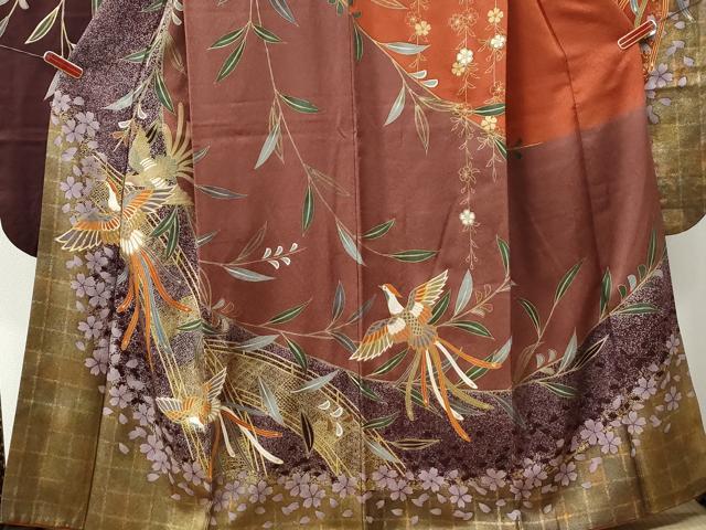 平和屋着物●豪華振袖　駒刺繍　渡り橋舞桜文　金彩　正絹　逸品　CABM3959yc
