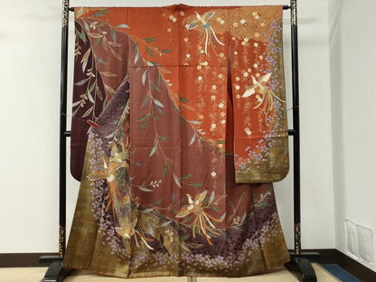 平和屋着物●豪華振袖　駒刺繍　渡り橋舞桜文　金彩　正絹　逸品　CABM3959yc