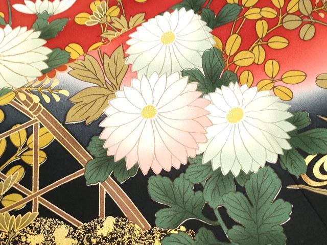 平和屋着物●豪華振袖　駒刺繍　籬菊花文　暈し染め　金彩　正絹　逸品　CABM3960yc